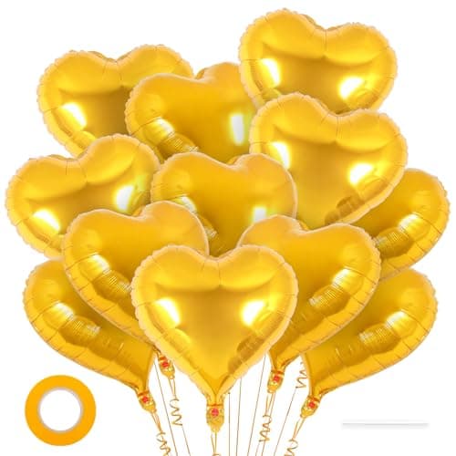 12 Pcs Gold Heart Balloons18 Inch Heart Foil Balloons Love Balloon Valentine Balloon for Birthday Party Wedding Engagement Party Baby Shower Valentine Day Decorations