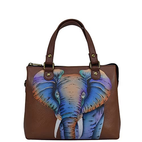 Anna by Anuschka Women's Hand Painted Genuine Leather Twin Zippered Crossbody - African Elephant