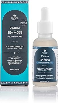 Nature Spell 2 BHA Liquid Exfoliant Salicylic Acid Skin Perfecting Tonic 30ml Infused with Sea Moss Face Exfoliating Peel Prevent Breakouts and Minimise Pores Made in the UK