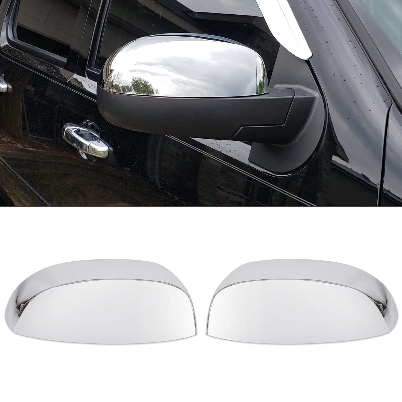 ECOTRIC Chrome Pair Half Mirror Covers Compatible with 20072014 Chevy Silverado GMC Sierra Tahoe Avalanche Suburban Yukon Escalade ESV Left Right Side View Upper Mirror Caps