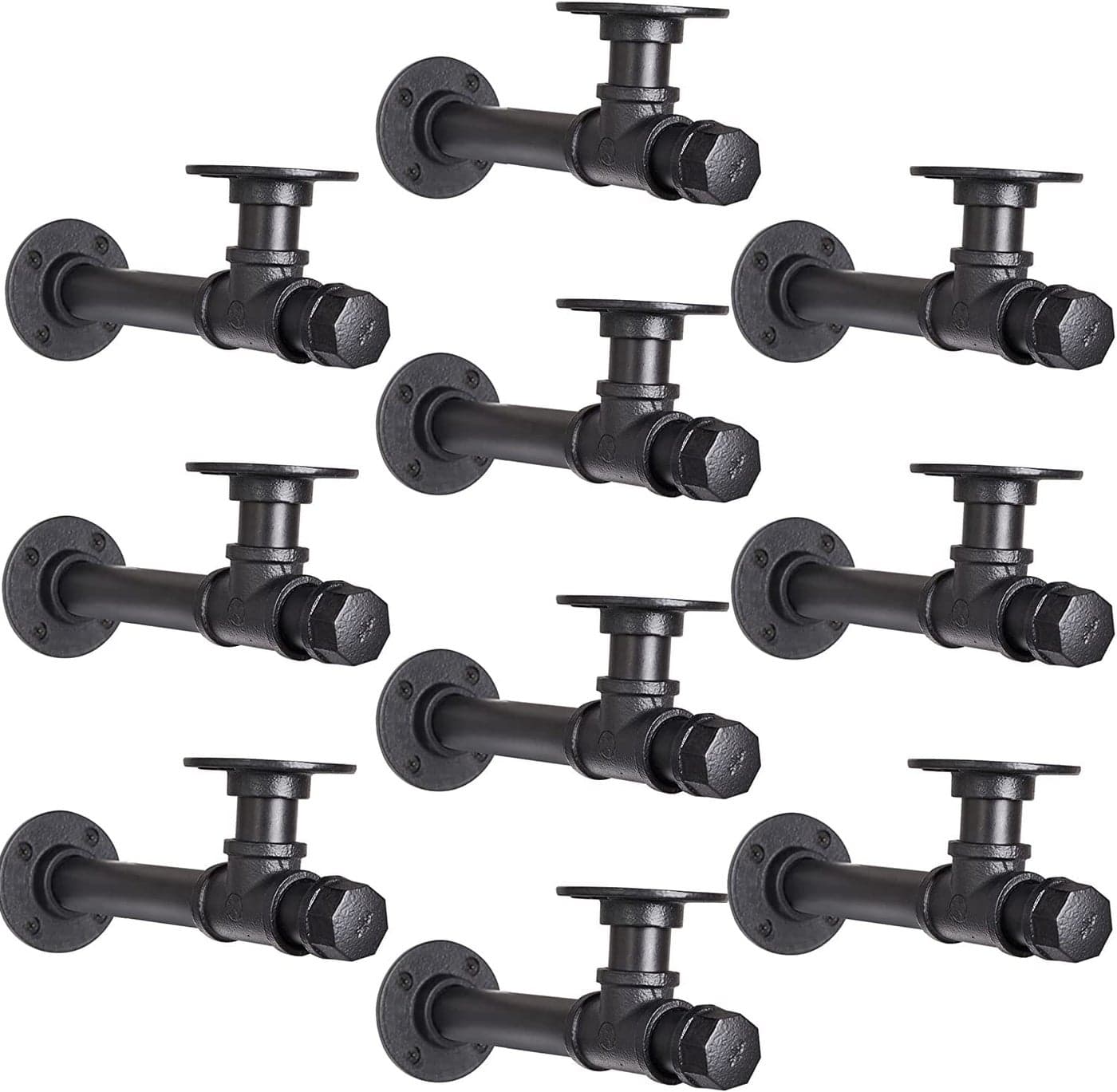 YCCO Rustic Pipe Shelf Brackets 10 Packs Industrial Iron DIY L Pipe Shelf Bracket for 7"-14" Wood Floating Shelf Vintage Look Home Pipe Decor