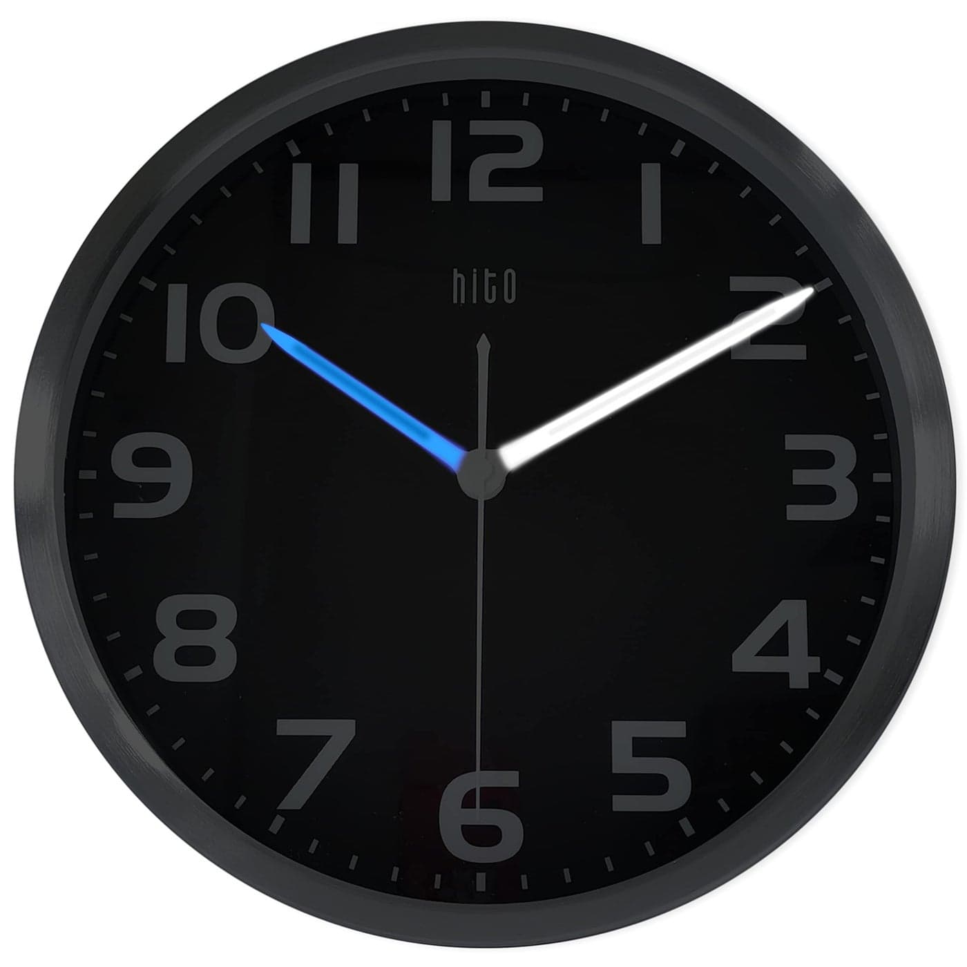 HITO 12 Inch Night Light Wall Clock Battery Operated Brightness Adjustable Metal Frame Glass CoverHands Illuminate