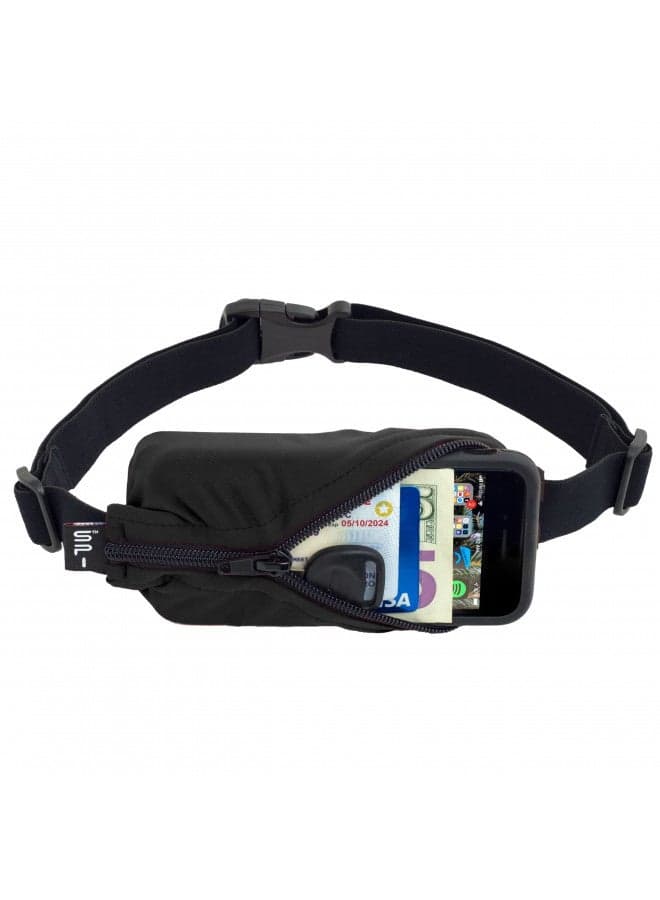 SPIbelt Large Pocket Running Belt for Women Men, Phone Holder for Running, Running Fanny Pack, Holder for Phone, Running Waist Pack, Expandable, Adjustable. No Logo Band, Black with Black Zipper