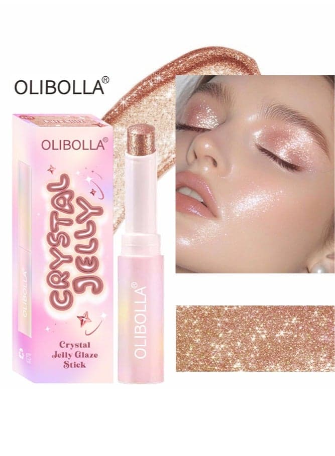 Crystal Jelly Glaze Stick,Eye Shadow Stick Eyeliner Brightener Pencil Crayon with Brush Easy to Blend Long Lasting Shimmer Eyeshadow Stick#05 Aura Blitz
