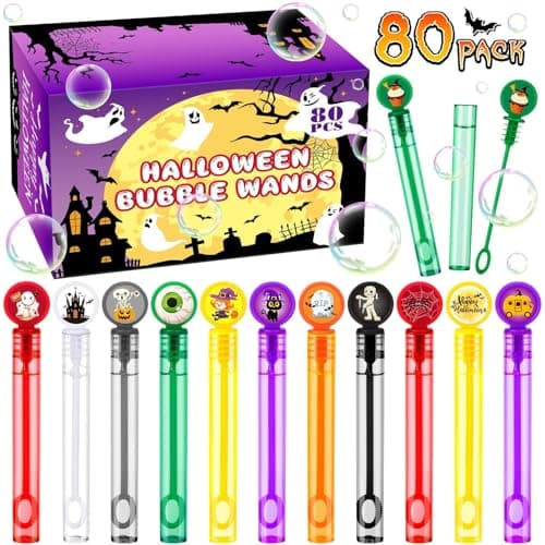 HINZER 80 Pack Halloween Party Favors Mini Bubble Wands Toys Gift for Kids Halloween Treats Non Candy Goodie Bag Fillers Pinata Stuffers Classroom Prizes Bubble Maker Toys for Boy Girl Kid