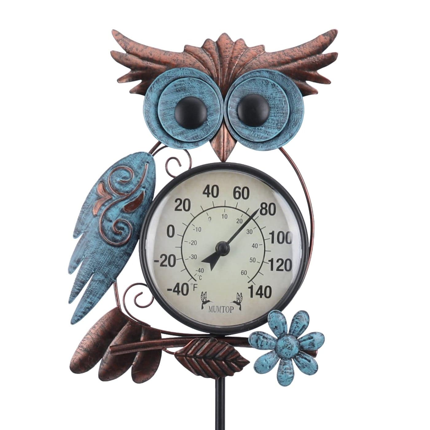 MUMTOP Outdoor Thermometer 42 Inch Metal Owl Garden Stake Outside Wall Thermometer for Patio Yard and Garden