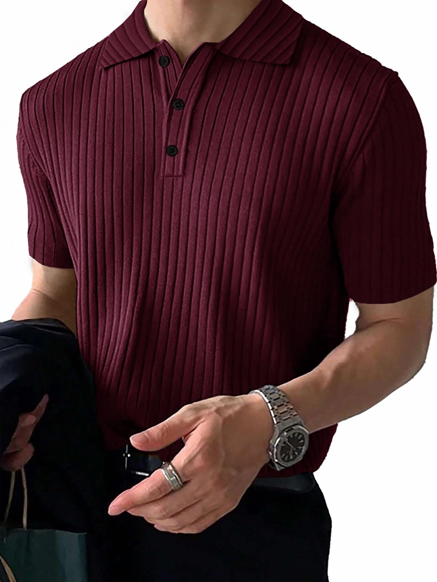Noble Monk Solid Polo Neck Tshirt | Collar Tshirts | Half Sleeves | Plain-Regular Fit Textured Tshirt for Man Wine Melange