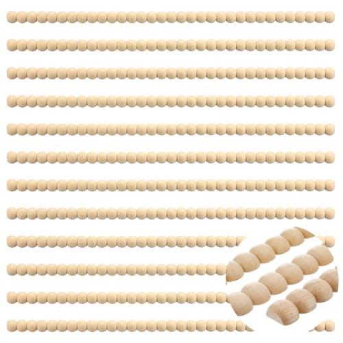 Nuanchu 12 Pcs Decorative Beaded Wood Trim Molding Half Wooden Beads Bobbin Trims 1575 Inch Unfinished 3D Pearl Paintable Wood Molding for DIY Crafts Home Wall Cabinet Shelf Window Door 11 mm