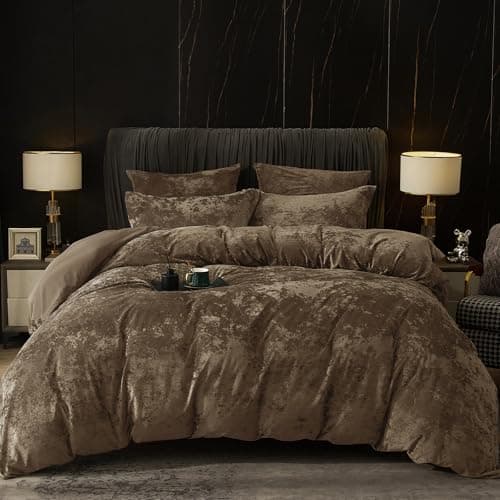 PHF Truly Velvet Duvet Cover Set Twin Size, 2pcs Ultra Soft Breathable Comforter Cover Set, Luxury Cozy Flannel Duvet Cover with Pillow Shams Bedding Collection, 68" x 90", Dark Khaki