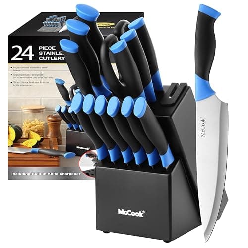 McCook Knife Sets German Stainless Steel Kitchen Knife Block Sets with Builtin Sharpener