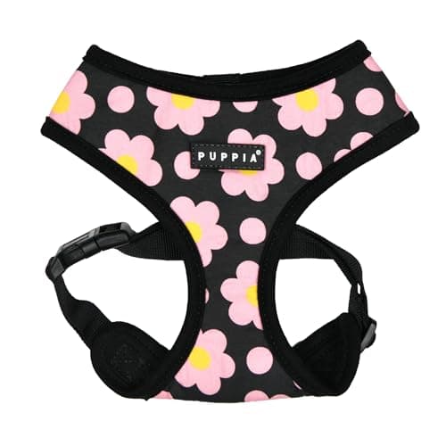 Puppia Bacopas Dog Harness A OverTheHead Fashionable Flower Pattern Spring Summer Harness for Small and Medium Dogs Black XLarge