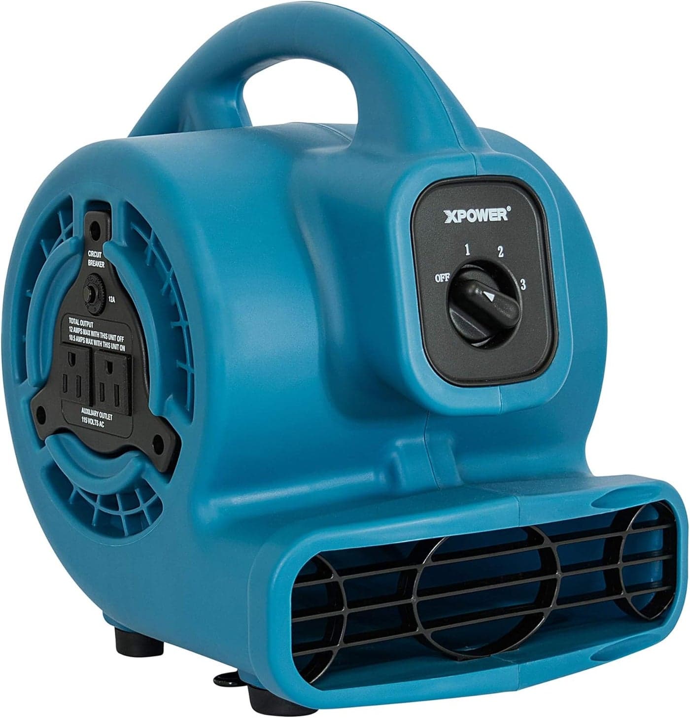 XPOWER P-80A Mini Mighty Air Mover, Floor Fan, Dryer, Utility Blower with Built-in Power Outlets - Blue