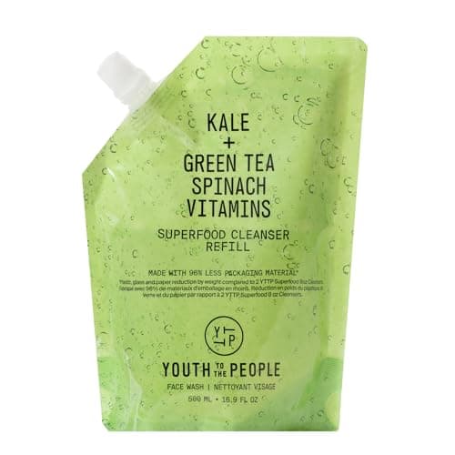 Youth To The People Superfood Facial Cleanser, Refill Size (16 fl oz), Kale and Green Tea Spinach Face Wash, Gentle Makeup Remover + Pore Minimizer for All Skin Types, Vegan, Refillable