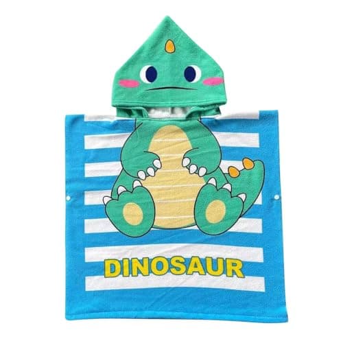 THE LITTLE LOOKERS Hooded Poncho Towel for Kids | Hooded Bath Towel for Girls | Kids Bathrobe | Hooded Towel for Toddlers (Green-Dino, 3 Years-8 Years)