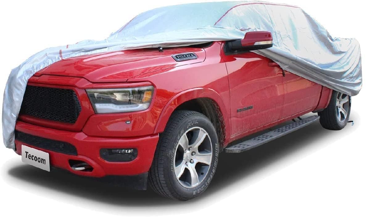 Tecoom Hard Shell Truck Car Cover Waterproof UVProof Windproof Zipper Design with Straps Buckle Fit for Ford F150 Ram 1500 Chevy Silverado Toyota Tundra GMC Sierra Full Size Truck Length Up to 245