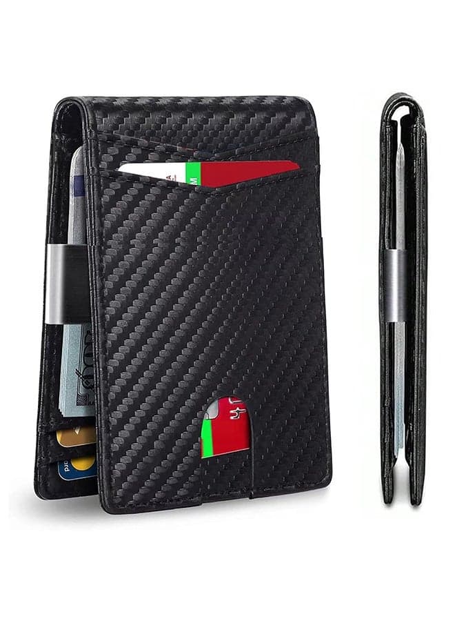 Mens Slim Wallet gifts for men with Money Clip 12 Card Slots ID Window RFID Blocking Holder Minimalist Small Leather Bifold Men's Front Pocket Wallet Gift Box mens gifts (carbon black)