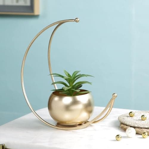 CraftVatika Geometric Metal Flower Vase Diwali Gift Items for Home Decoration Tabletop, Side Table, Living Room, Home Office Decoration, Home Decorative Items, Golden 18.5 CM Height (10 Box)