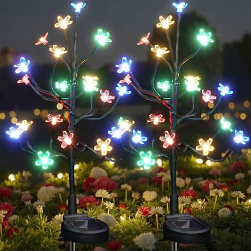 BERNGI Solar Garden Lights Outdoor Waterproof,Garden Decor Solar Flowers For Outside Decorative,2Pack 2Modes Solar Powered Fairy Outdoor Decorations for Yard Patio Pathway, Gardening Gifts Mothers Day