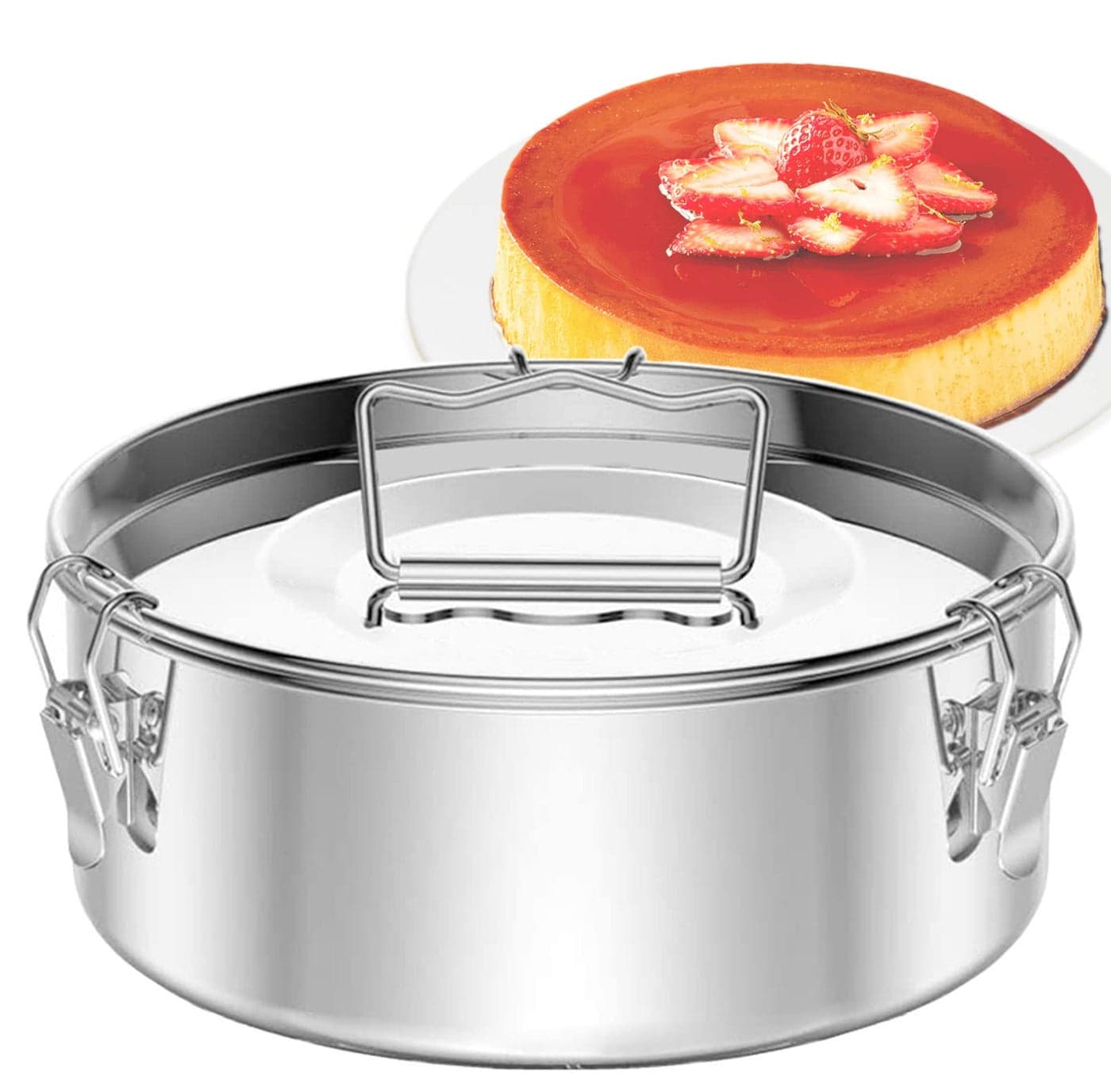 puluru Flan Pan Flanera Mold Stainless Steel Flan Mold with Lid Flan Maker for 6 Quart Instant Pot