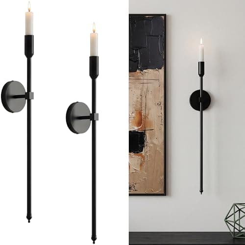 Lumpro 23-inch Large Wall Candle Sconces, Set of 2, Wall Mounted Candle Holder, Modern Chic Home Decor for Bedroom, Dining Room, Living Room (Black)