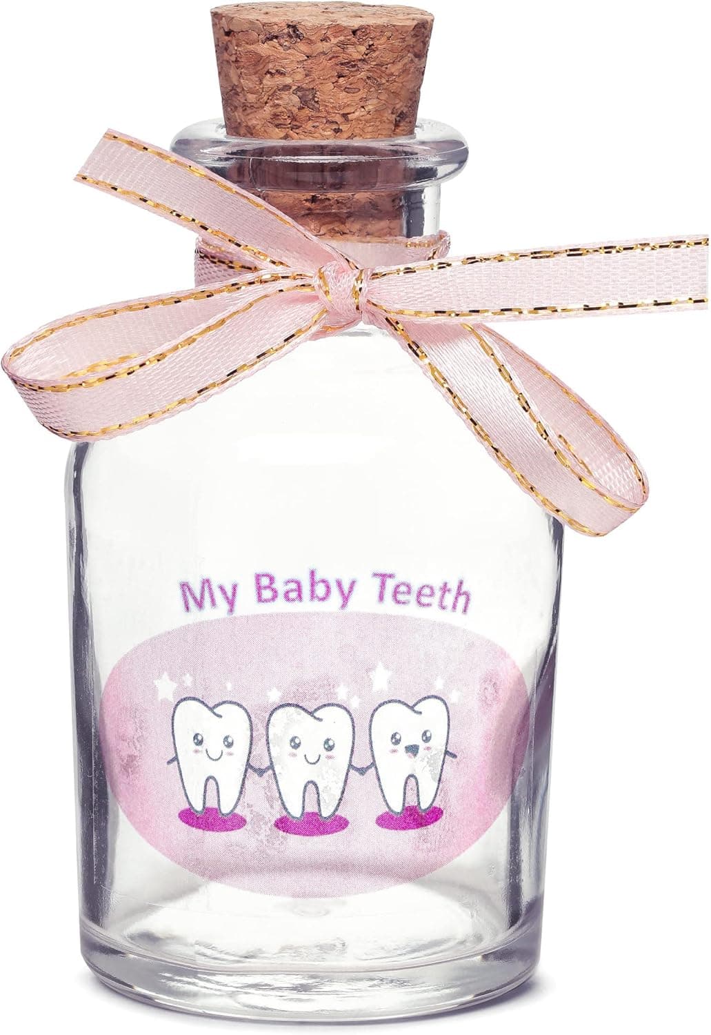 Baby Teeth Keepsake Tooth Fairy Glass Holder for Boy Girl Birthday Gift and Baby Shower Pink