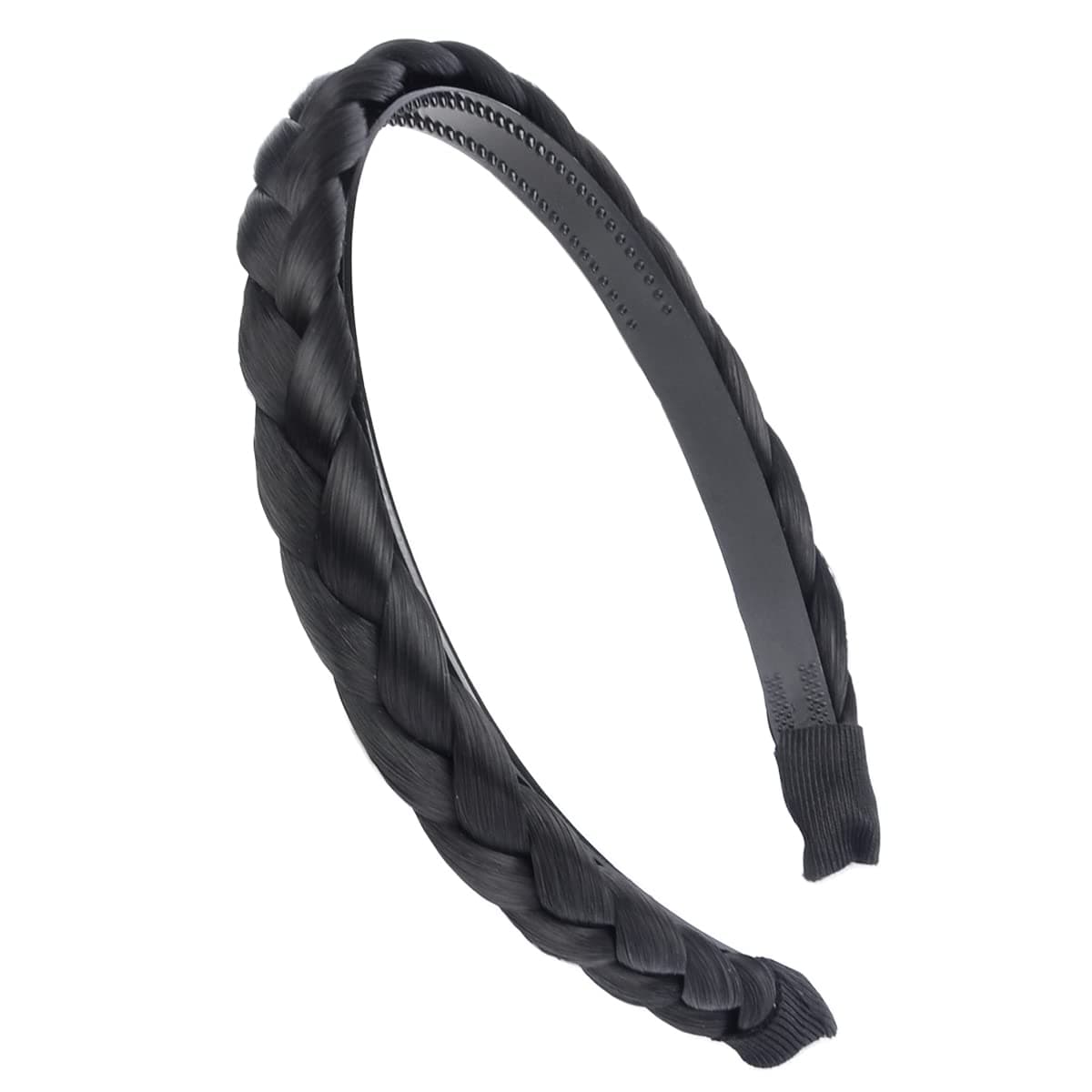DIGUAN Headband Synthetic Hair Plaited Headband Braid Braided With Teeth Hair Band Accessories for Women Girl Wide 06 Inch Black