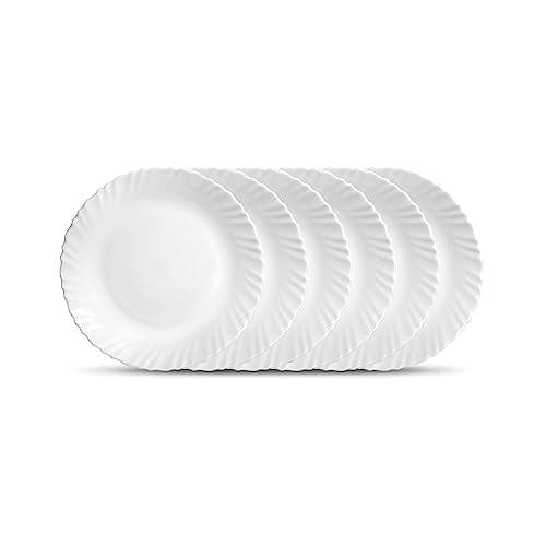 La Opala Diva Classique Collection Opal Glass Crockery | Full Plate 10” Set of 6 | Plain White Dinner Plate for dining & gifting | Microwave Safe | 100% Vegetarian | Extra Strong | Super Light & White