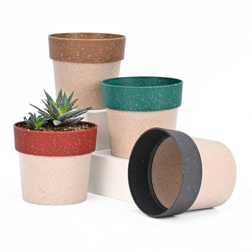 Eha Earth Friendly Ecopod Small Pots for Plant | 4 Inch, Pack of 4 | Table Top Planters | Bamboo Based and UV Protected | Pots for Indoor Plants for Home Decor, Outdoor, Balcony & Garden | Multi-Dark
