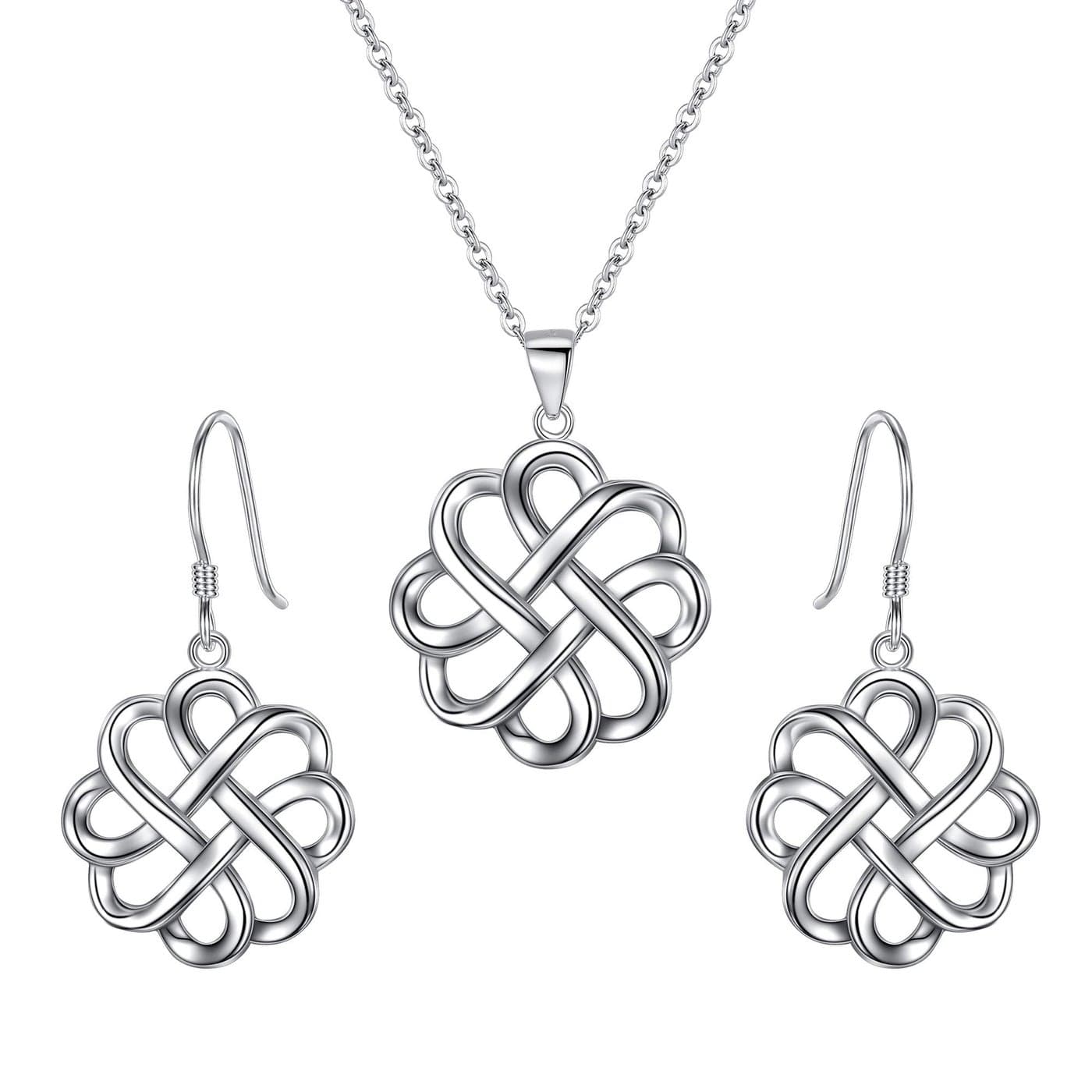 BriLove 925 Sterling Silver Endless Love Vintage Irish Celtic Knot Hook Earrings Pendant Necklace Jewelery Set for Womens