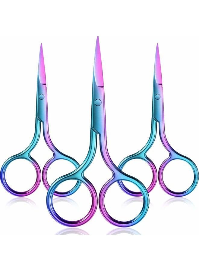 3 Pack Small Nose Scissors Facial Hair Trimming Mini Beauty Stainless Steel Grooming Pointed Scissor for Grooming Eyebrows, Nose, Mustache, Beard (Rainbow Color)