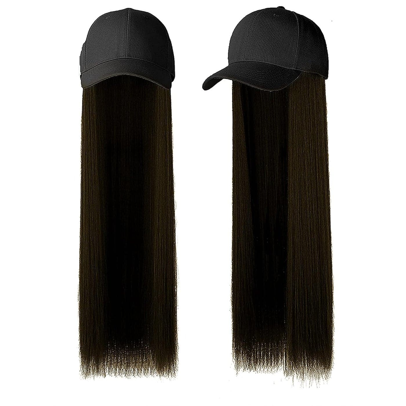 Paradise Synthetic Hair Hat 26 Long Straight Hair piece Adjustable Baseball Cap AttachedWomen Wigs Natural Hair Full Head 26inch Dark Brown Free Carry Pouch150 gram Pack Of 1pc