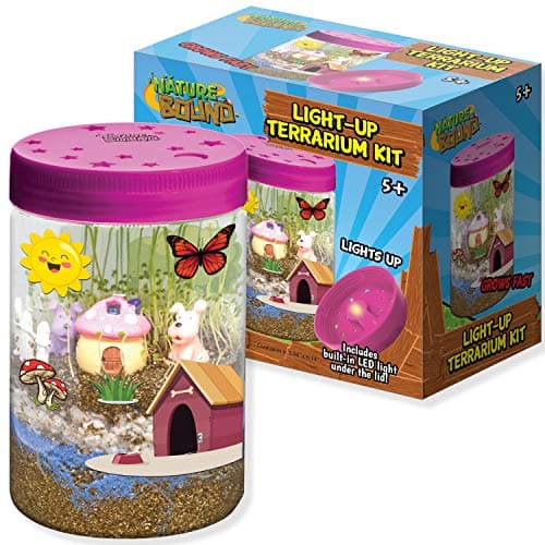 Nature Bound LightUp Terrarium Kit with LED Light for Kids Includes Puppy Animal Theme STEM Science Kit for Boys Girls Plant Gardening Gifts for Children Pink