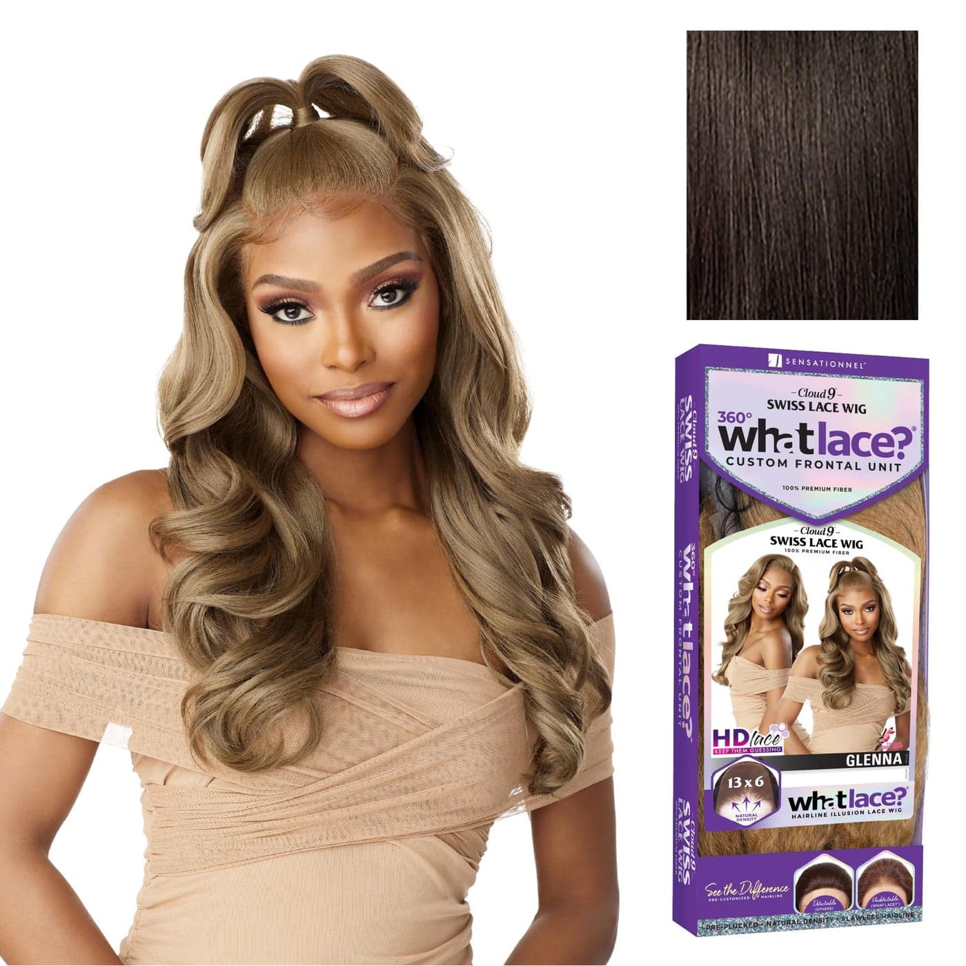 Sensationnel What Lace 13X6 Wigs Glenna Lacefrontal Hand Tied Glueless Synthetic With Natural Density Preplucked Hairline 2 DARKBROWN