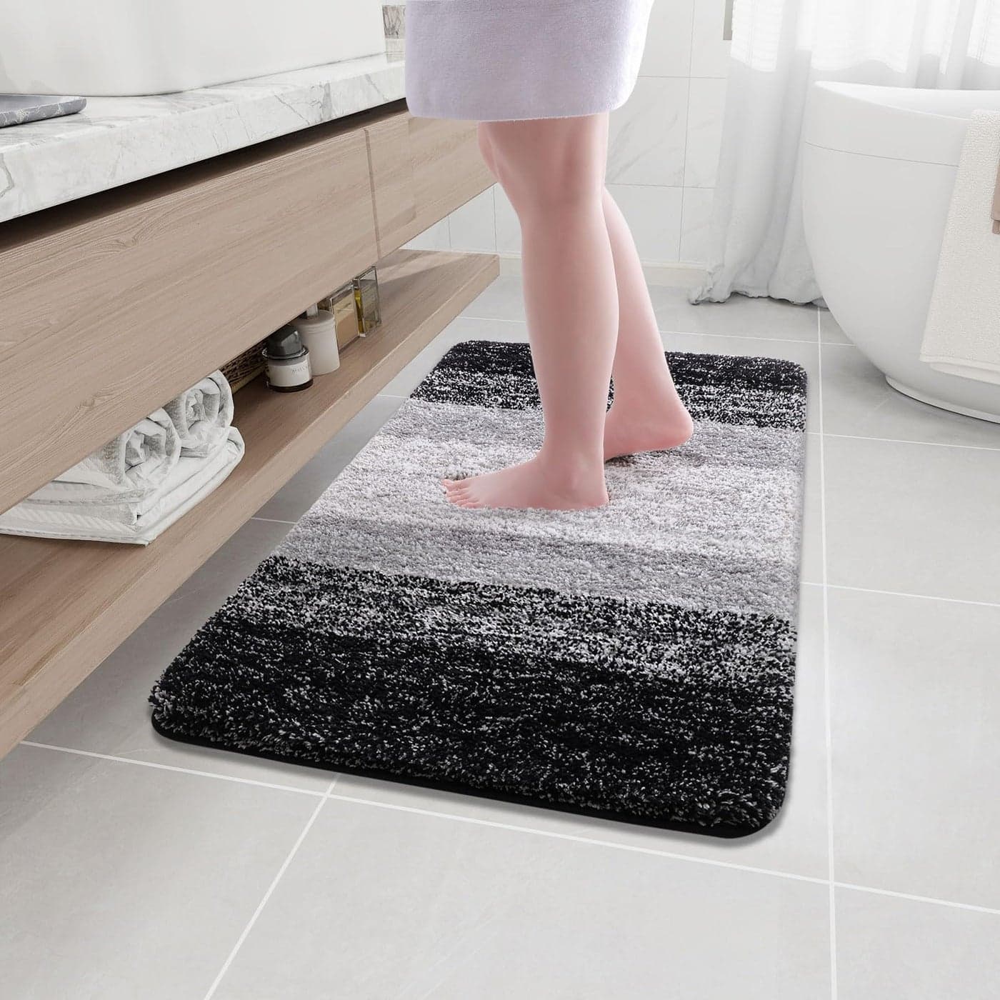 Arotive Microfiber Bathroom Rugs Shaggy Soft and Absorbent Bath Rug NonSlip Thick Plush Machine Washable Dry Bath Mats for Bathroom Tub and Shower 36x24 Black