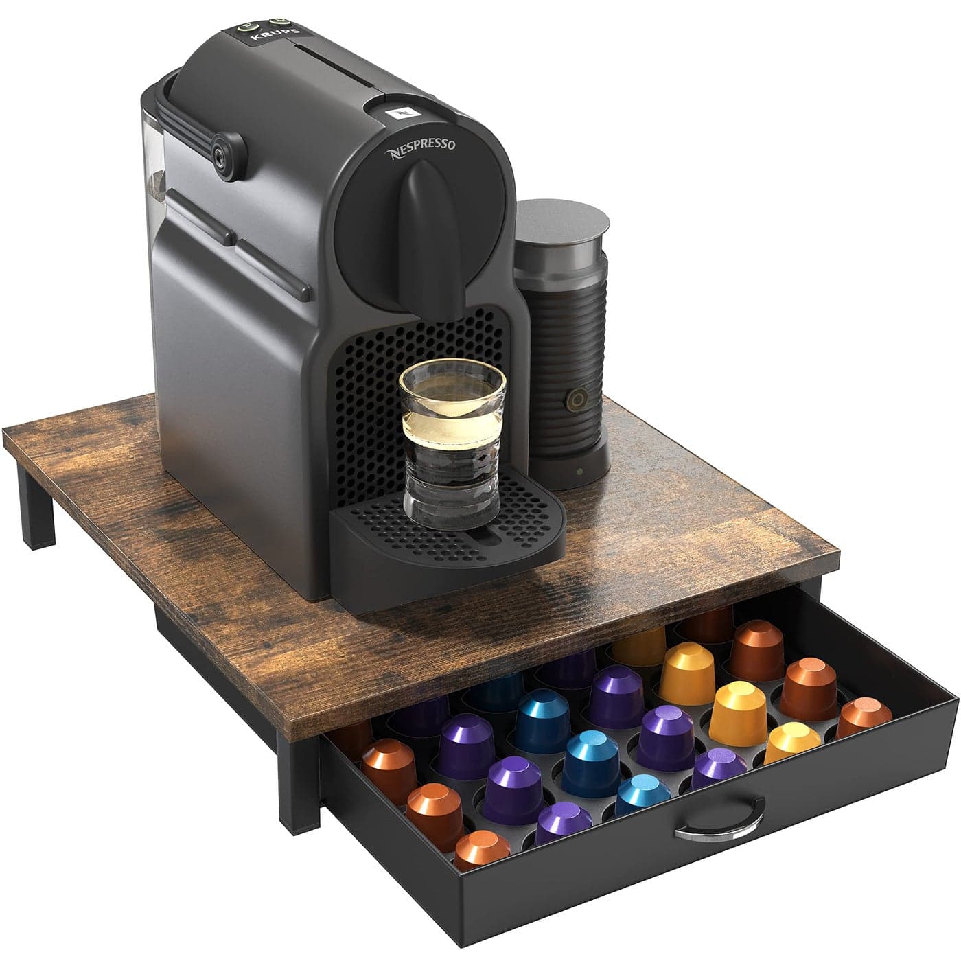 DecoBrothers Wooden Coffee Pod Drawer Compatible with 42 Nespresso Original Line Capsules Rustic Brown