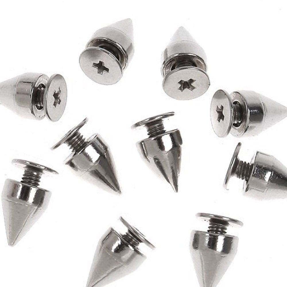RUBYCA 100 Sets 9MM Silver Color Bullet Cone Spike and Stud Metal Screw Back for DIY LeatherCraft
