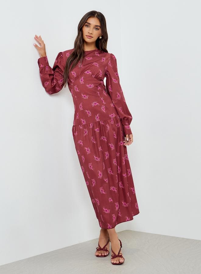 Burgundy Paisley Print Maxi Dress