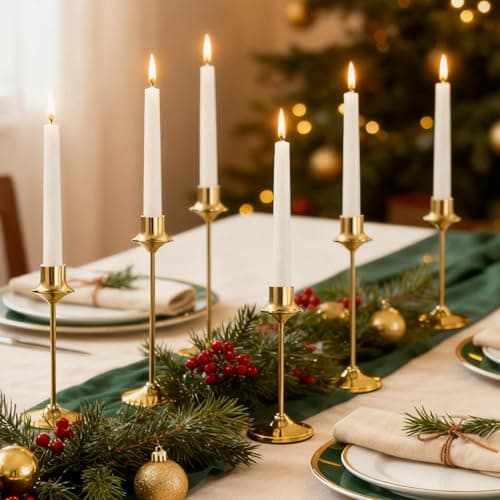 Joyyy Weighted Candlestick Holders Candle Stick Holder for Candlesticks Vintage Metal Candelabra Candlestick Holders Candle Stand for Holiday Fireplace Party Dining Home Set of 6 Gold
