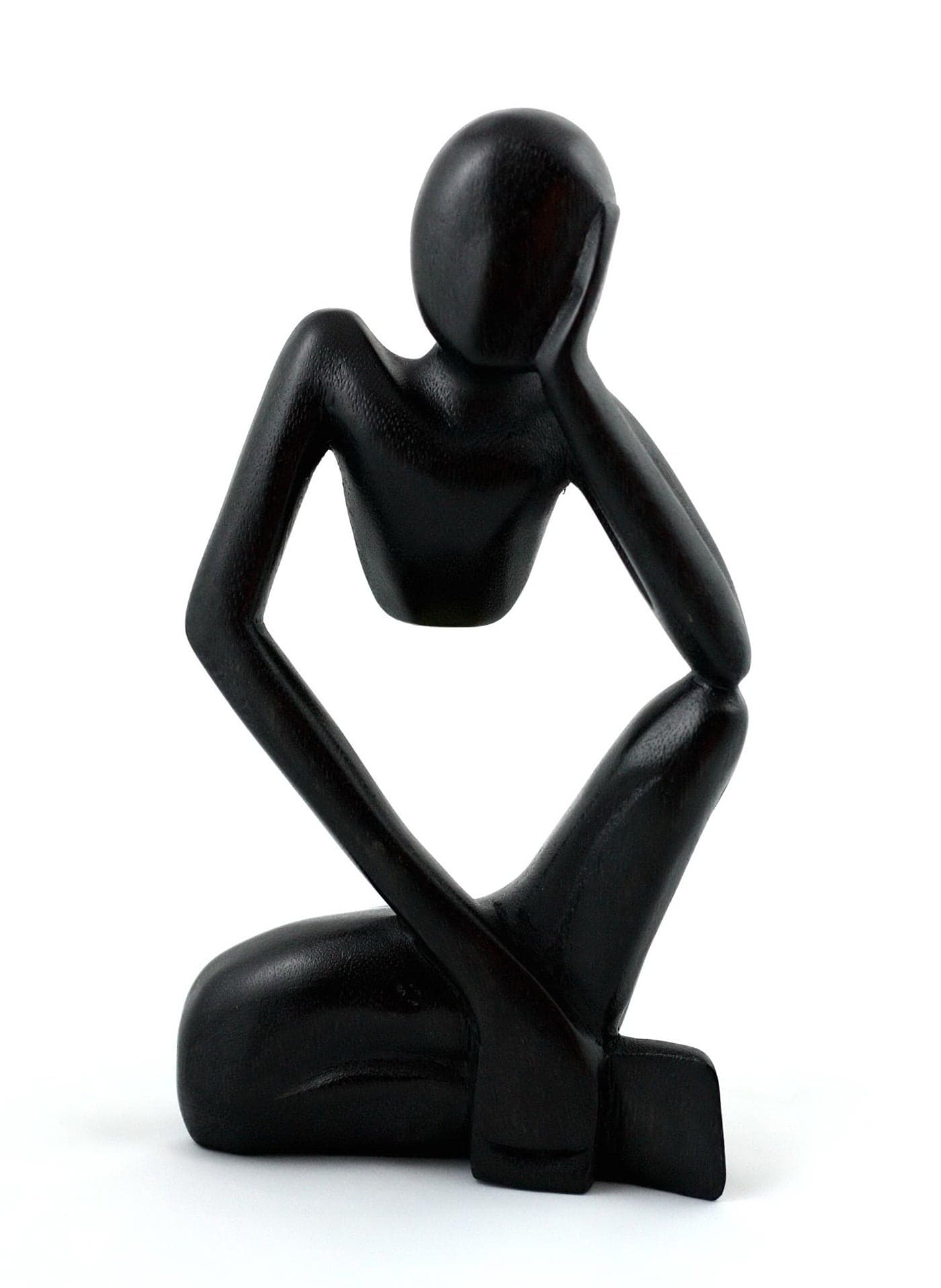 G6 Collection 12" Wooden Handmade Abstract Sculpture Thinker Statue Handcrafted - Thinking Man - Gift Art Modern Decorative Unique Home Decor Figurine Accent Decoration Artwork Hand Carved (Black)