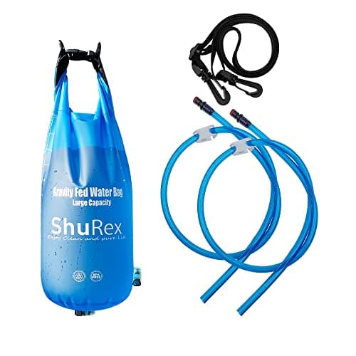 Shurex 3Gal GravityFed Water Bag with 2 Outlet Pipes for Sawyer Water Filtration System Survival Water Filter Straw Compatible with LifeStraw and Other Water Filter Straw BPAFree 12L3Gal