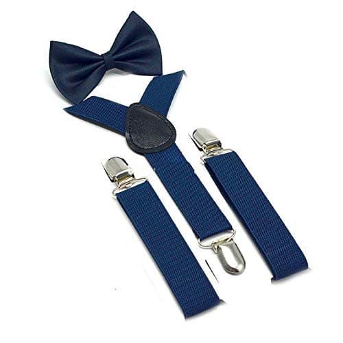 CLOTHERA Suspender and Bow Tie Set for 1 to 4 yrs Kids (Navy blue, Satin)