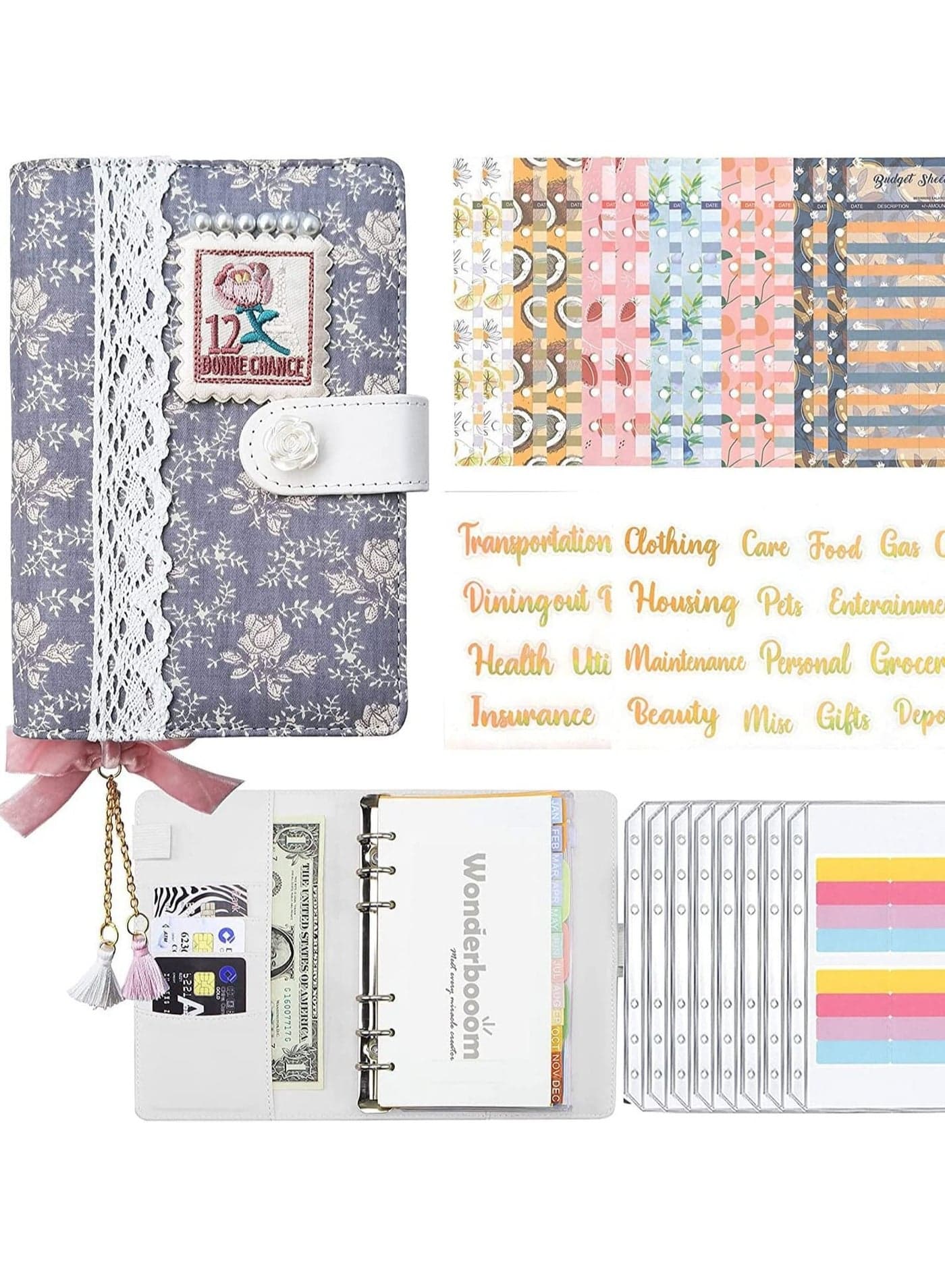 A6 Budget Binder, Cash Envelopes for Budgeting, Organizer with Label Stickers, Saving Money Financial Management, Envelope Wallet