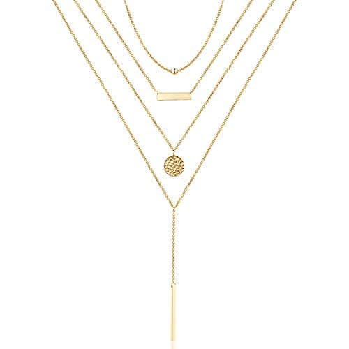 Turandoss Layered Necklaces for Women Choker Bar Hammered Disc Necklace Womens Layering Necklaces for Women