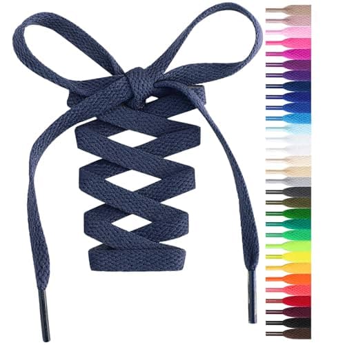 Handshop Flat Shoelaces 5/16" - Shoe Laces Replacements For Sneakers and Athletic Shoes Boots Navy Blue 137cm