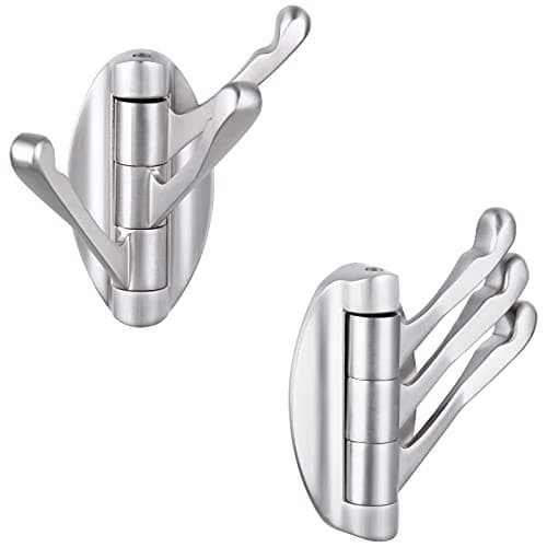 Angle Simple Foldable Swivel Towel Hook 2 PCS, Metal Flexible Coat Hook, Bath Towel Holder, Heavy Duty Robe Clothes Hanger for Bathroom RV Wall Mount, Brushed Nickel