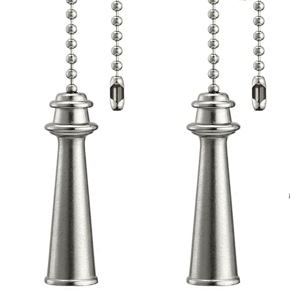Akahttbn Ceiling Fan Pull Chain Ornaments Extension 12 Inches Fan Pulls Set For Ceiling Light Lamp Fan Chain Beach Tower Pull Chain Silver Fan Pulls 2 Pcs