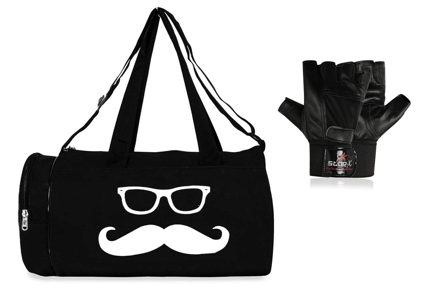 StarX Home Gym Exercise Polyester Set of MS-GB-700 Kit Bag with Leather Gym Gloves (Black) Exercise & Fitness Sets