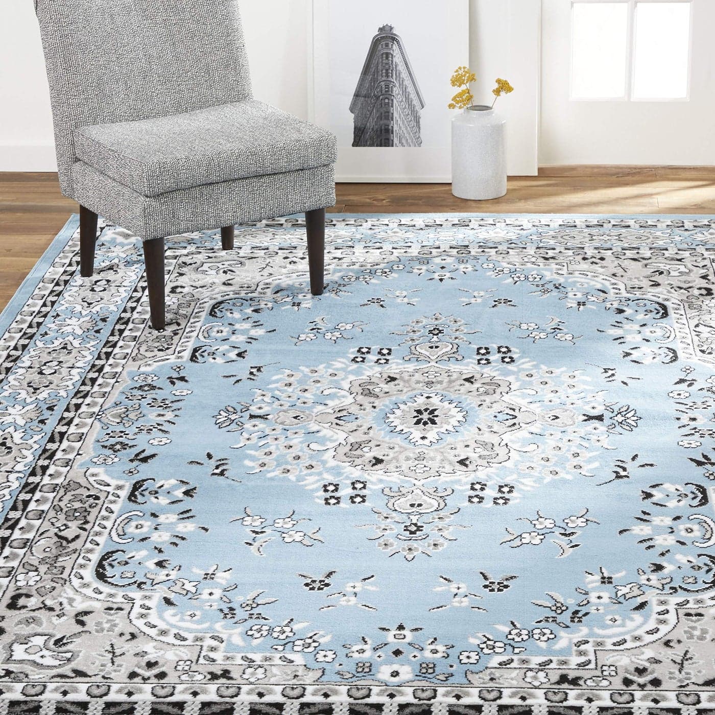 Home Dynamix Premium Sakarya Traditional Medallion Border Area Rug Blue 78x107 Rectangle