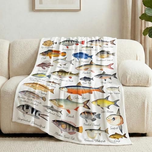 Fish Flannel Fleece Throw Blanket Ultra Soft Fluffy Fuzzy Blanket for Living Room Bedroom Fishing Gifts for Dad Grandpa S 50x40 for Kids