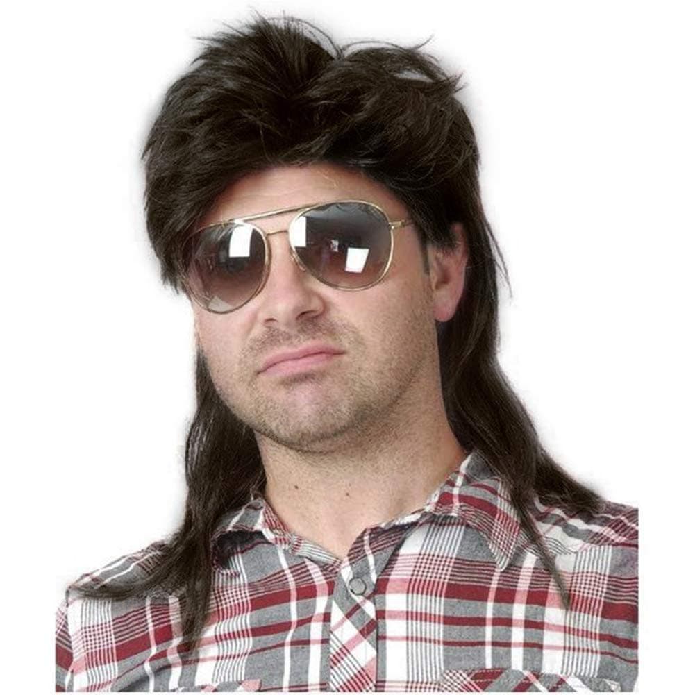 Kaneles Black Mullet Wigs for Men 70s 80s Costumes Mens Fancy Party Accessory Cosplay Hair Wig